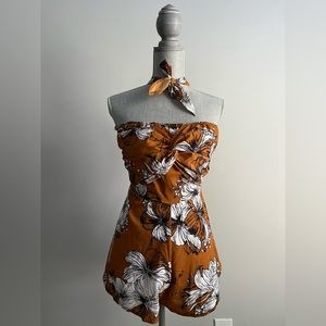 Mustard, black & White Amazon Floral Shorts Romper in Size Size Large